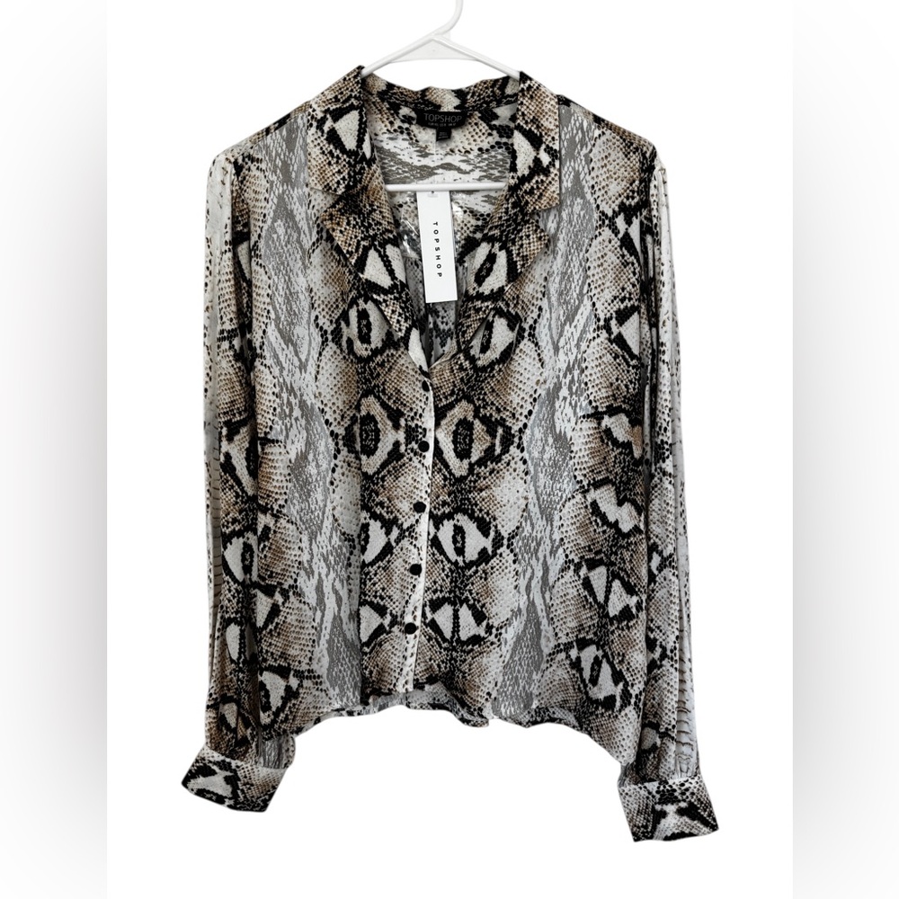 Topshop Women's Snake Print Button Down Shirt - New